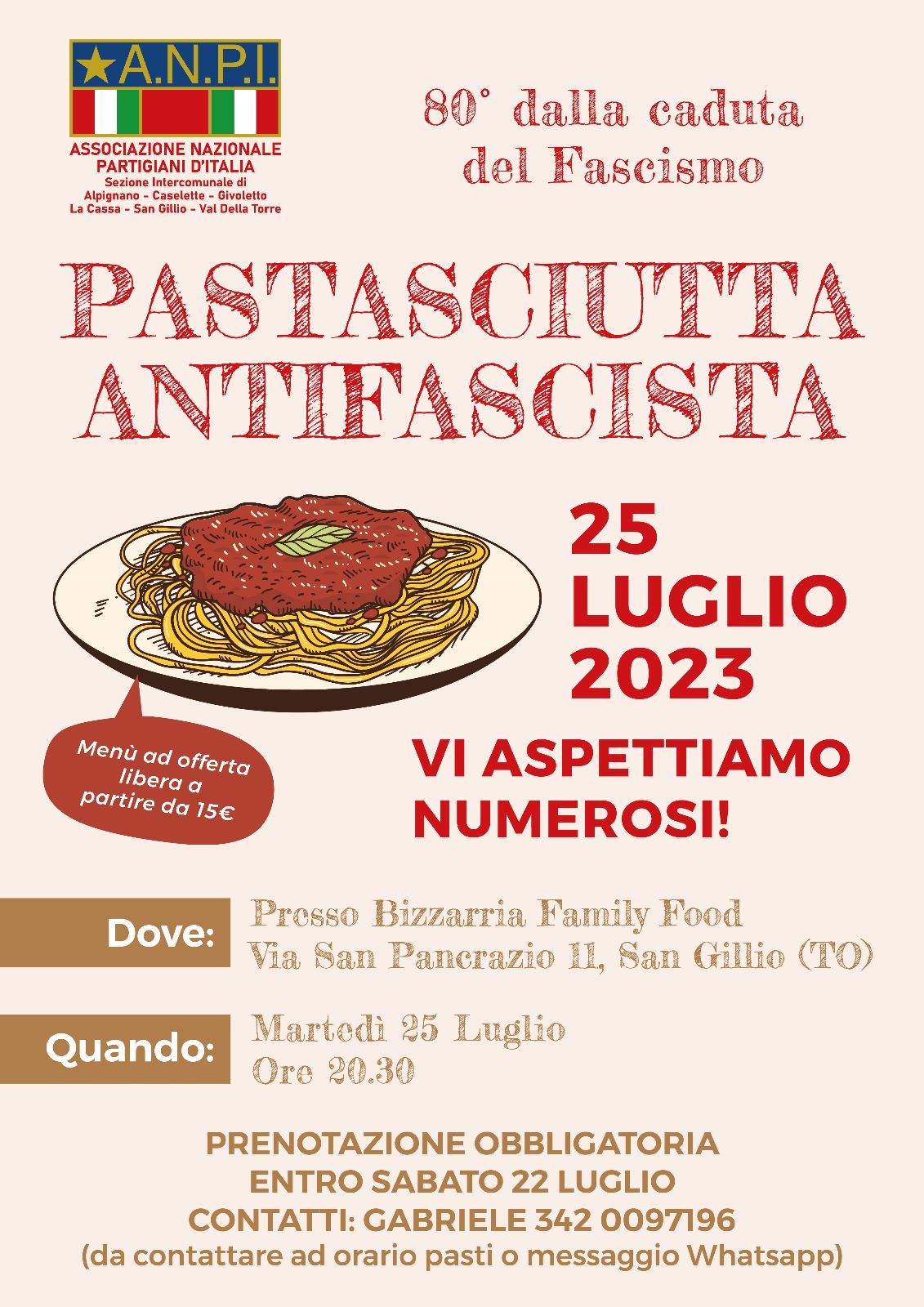 Anpi Alpignano pastasciutta antifascista 2023