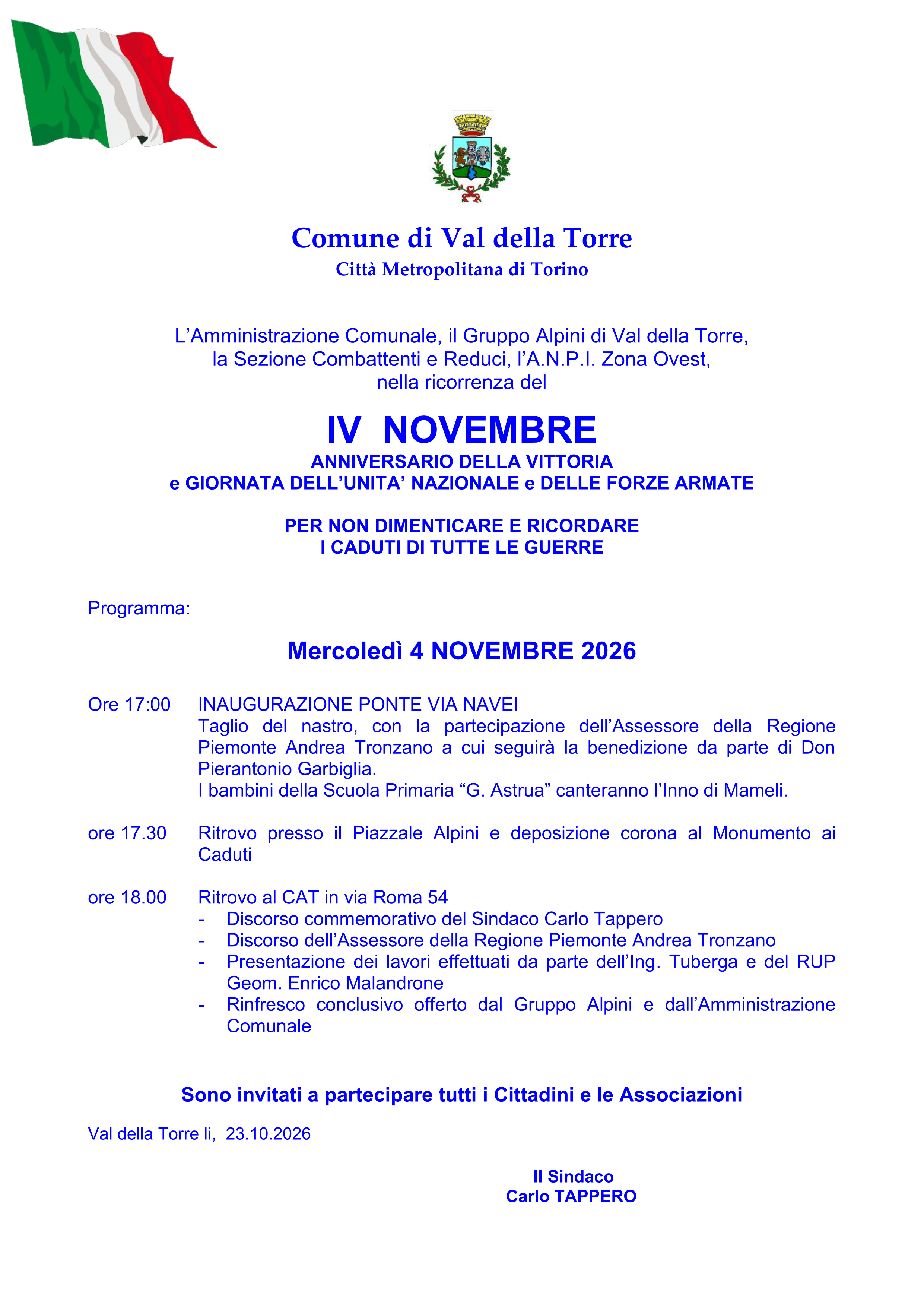 IV novembre 2026 Val della Torre