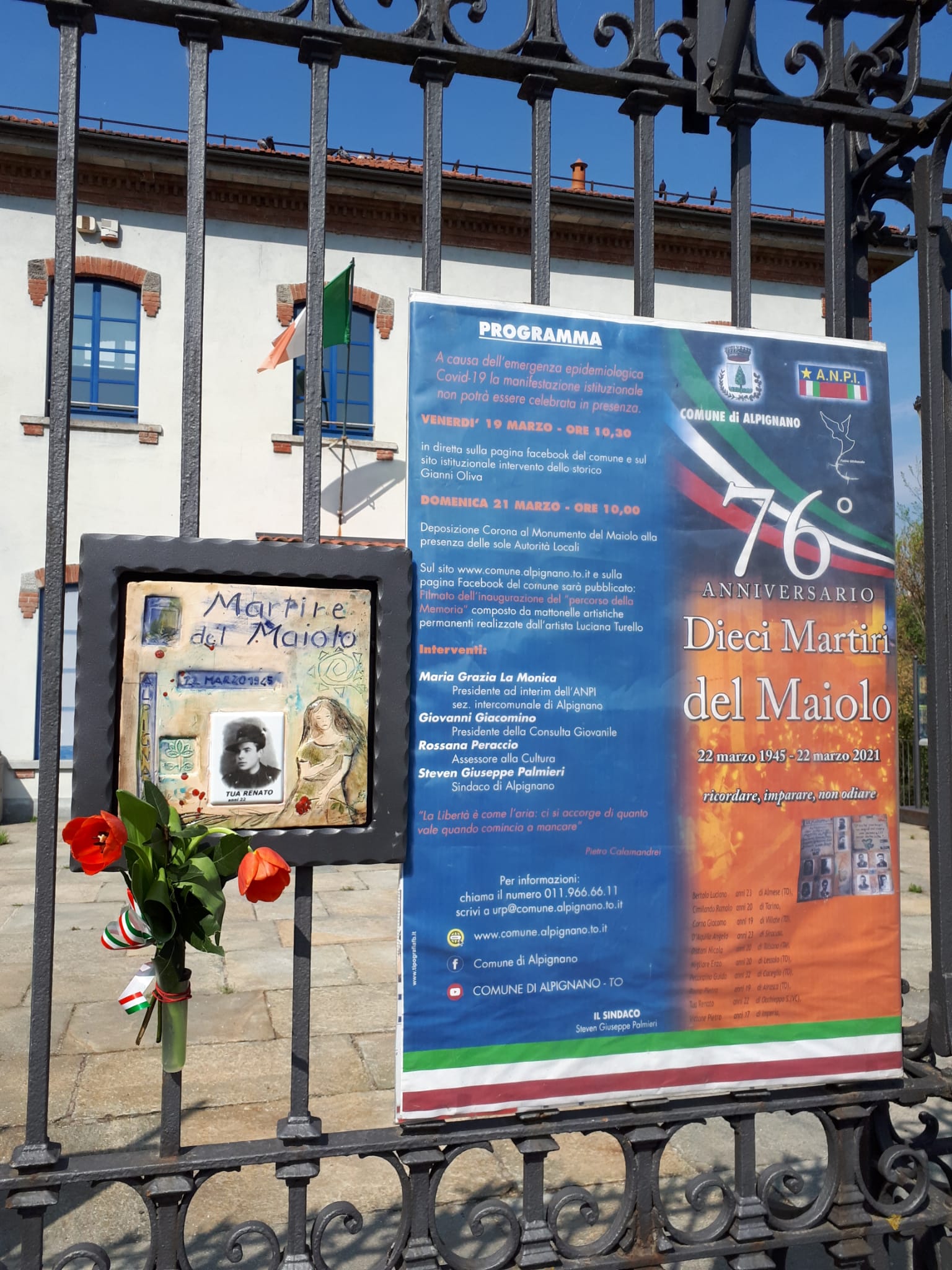 Percorso della Memoria Alpignano - Targa presso la Biblioteca civica - 25 aprile 2021